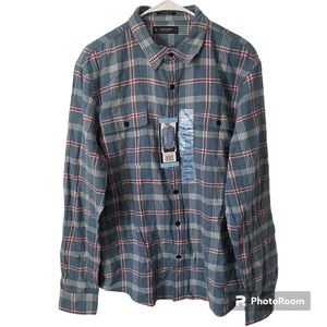 Lucky Brand Blue Plaid Flannel Button Down Long Sleeve Utility Shirt Size L, NWT